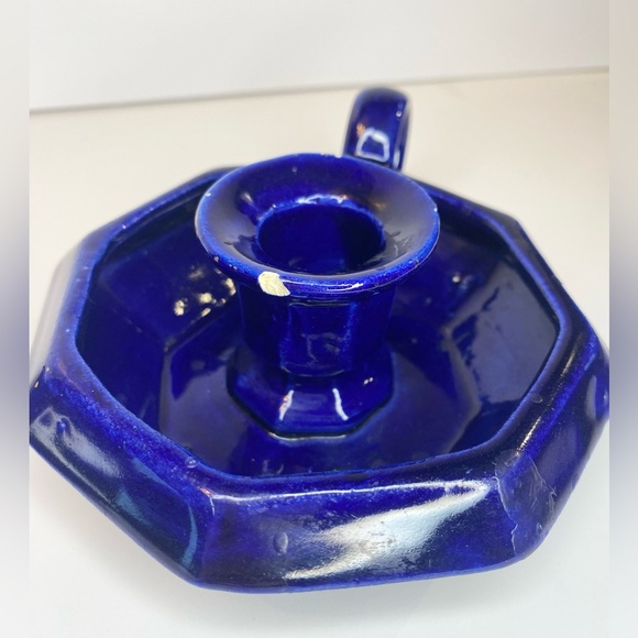 Vintage Brass Cloisonné Match Holder & Candle Holders Colbolt Blue Taper Candle - Picture 14 of 14